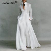 French Elegant High Waist Swing Long Dress Woman Spring Solid Pockets Pleated Maxi Dress Autumn Long Sleeve Button Evening Dress