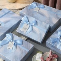 Blue Bow Gift Box with Hinged Lid for Birthday Cosmetics Packaging Present Box