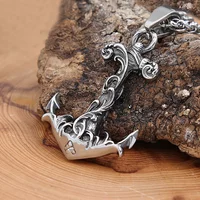 Punk Vintage Stainless Steel Anchor Pendant Necklace For Men Rudder Compass Pattern Pendant Biker Fashion Jewelry Gift Wholesale