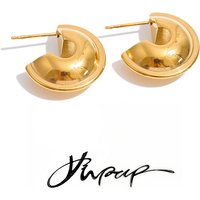 Yhpup Smooth Stainless Steel C Shape Hollow Chunky Unusual Earrings Waterproof High Quality Daily Popular Jewelry Gift Wholesale