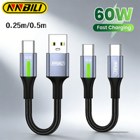 NNBILI Short Type C to USBC Cable Fast Charging For iPhone 17 16 Xiaomi Samsung S26 Huawei Power Bank USBC Data Cable 0.25M/0.5M