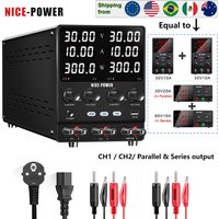 NICE-POWER SPS3010-2KD Lab Power Supply Adjustable 30V 10A Dual Channel Power Source USB, Series, Parallel Output 120V3A 60V5A