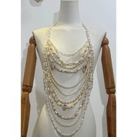 New Hanging Neck Handmade Beaded Pearl Bra Bikini Sexy Necklace Halter Top Bra Jewelry Baroque Style Body Chain