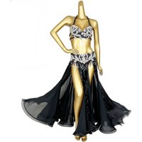 Belly Dance Competition Costume Hand Made Beading Bra and Long Skirt Belt Three-piece Outfit Customiza Indian Oriental Dance Set