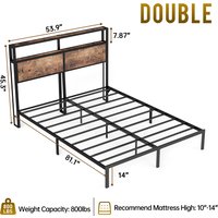 Single Double King Size Bed Frame With Headboard, Metal Platform Bed Frame With LED Lights, Under Bed Storage, Solid And Stable, No Box Spring Needed, Noise Free, Easy Assembly