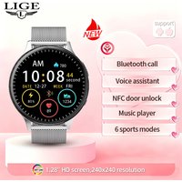 LIGE Men's Smart Watches Heart Rate Monitor NFC Door Unlock Bluetooth Call Voice Assistant Music Play Smartwatch For Android IOS