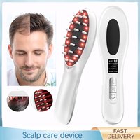 Electric Massage Comb 4-Gear Vibration Red Blue Light Scalp Massager EMS Microcurrent Hair Care Applicator