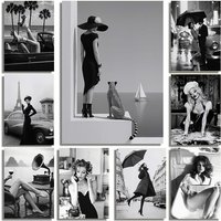 Black And White Fashion Street Interior Sexy Beauty Model Art Portrait Poster Luxury Canvas Painting Home Living Room Decorat