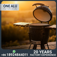 Outdoor Ceramic Kamado BBQ Grill Charcoal Smoker Stove with Foldable Wood Side Tables for Backyard Pizza and Roasting