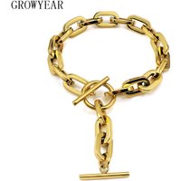 Stainless Steel Oval Big Chain Bracelet Silver Gold Color European Style for Women Men Hand Cuff Bracelet Necklace Set