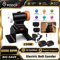 Podofo 250W Bezprzewodowa Mini Szlifierka Taśmowa Stołowa 6000RPM Ostrzałka do Noży z 2 Bateriami do Metalu, Drewna, DIY, Polerowania, Szlifowania, Rękodzieła
