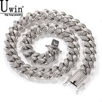 Uwin Classic 18mm Baguettecz Miami Cuban Bracelet Necklace Iced Out Square Cubic Zirconia Link Chain Hiphop Jewelry