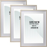 MDF Picture Frames, 50x70cm Set of 3 with Acid-Free Mount for 40x60cm, Available Colors: Black, White, Natural Wood