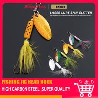 MrLurion 3.5g 4pieces Hard metal fishing Spinner lure baits , fishing trout spoon baits with treble feather hook