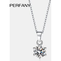 PERFANY 0.5-5CT Moissanite Necklace for Women S925 Pure Silver Classic Six Claw Round Diamond Pendant Minimalist Wedding Jewelry