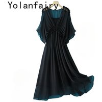 YOLANFAIRY Pure Mulberry Silk Dresses for Women Summer Solid Color Elegant Woman Dress Clothing 2026 Fashion Black Beach Dress