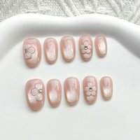 10Pcs Summer Cute Flower Nail Art Stickers with Shiny Cat Eye Versatile All-match Temperament Press on Nails DetachableFake Nail