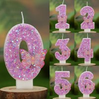 Glitter Pink Purple Birthday Number Candle 0-9 Butterfly Cake Topper for Birthday Princess Party Wedding Cake Decoration