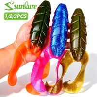 Sunlure 1/2/3PCS Grandes leurres souples en silicone à double queue bouclée, appât artificiel nervuré pour la pêche en eau salée