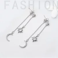 Hot Fashion 925 Sterling Silver Crystal Star Moon long Earrings for Women Girls Gift Fashion Statement Jewelry