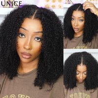 UNice 4C Edges Kinky Curly Wigs With Drawstring 7x5 Lace Glueless Short Human Hair Wig 150% Density