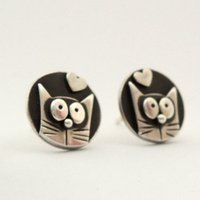 Creativity Silver Color Copper Stud Women's Earrings Cute Hand Carving Cat Earrings Woman Daily Wear Party Vintage Jewelry