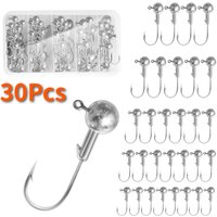 30Pcs Fishing Lead Head Jig Hook Set with Hooks Box Fishing Soft Lures Hooks for Crappie Bass Trout Saltwater Freshwater Fishing