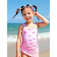 One Piece Girls Kids Swimsuit 2026 New Pink Bow Tie Print Sling Children Swimwear Summer Beach Cover Up Bathing Suits Swimming