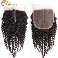 Htonicca – perruque Lace Closure brésilienne naturelle, cheveux bouclés, couleur naturelle, 4x1 T, partie centrale, avec Baby Hair
