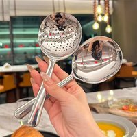 1/2Pcs Large Size Stainless Steel Serving Spoon Restaurant Public Use Filtering Soup Rice Ladle Silver Tone Kitchen Utensil Set