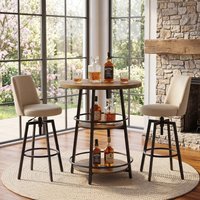 3-Tier Round Bar Table, 35.4" High Top Bistro Pub Table with Storage, Rustic Wooden Pub Cocktail Tables