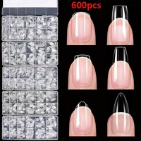 600 Pieces of Full-Cover False Nail Stickers, Stiletto Style, Almond-Shaped, Square-Shaped, Pointed-Shaped, French Style, Removable Gel Nail Extension Stickers in Capsule Packaging