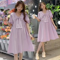 Fashion Short Sleeve A Line Loose Pregnancy Dresses 2025 Summer Maternity Dress Sweet Bow Big Lapel Clothes for Pregnant Women