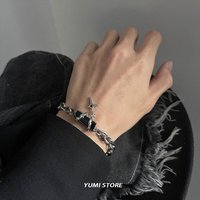 Hip Hop Obsidian Star Bracelet For Men Women New Punk Design Non-Fading Titanium Steel Luxury Charm Couple Jewelry Kpop Gift