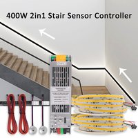 Kit de contrôleur de lumière d'escalier 2 en 1, 24V, 400W, 5M, 10M, 15M, bandes de débit d'eau courante COB, capteur de mouvement PIR, contrôleur d'éclairage d'escalier