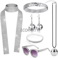 6 Pieces 1970s Disco Costume Set Disco Accessories Bling Sunglasses Long Scarf and Earrings 70s Women's Jewellery Sets Outfits