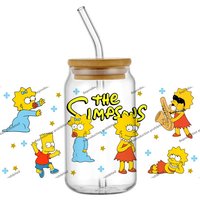 Simpsons Family Series 3D Pattern Waterproof UVDTF Cup Wrap Stickers for 16oz Tumblers Vilid Color UV Printing Decals