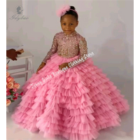 Luxury Flower Girl Dress Christmas Pink For Wedding Puffy Kids Birthday Prom Custom Princess Costume for Formal Event