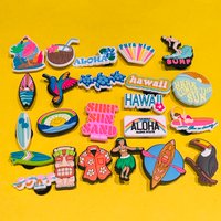 1-23pcs Hawaii Coconut Surfing Shoe Charms DIY Sandals Accessories Buckle PVC Shoes Ornament For Woman Children Party Gift