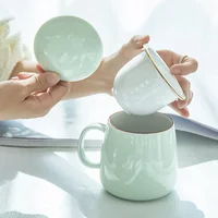 Ceramic Simple Tea Mug Porcelain Water Separation Cup with Lid and Filter Practical Home Office Teacup Drinkware
