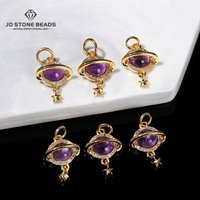 1 Pc Natural Amethyst Inlaid Planet Shape Copper Buckle Pendant Healing Charm For Jewelry Making Diy Necklace Bracelet Accessory
