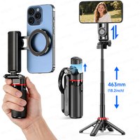 Magnetic Mini Selfie Stick Tripod for Cellphone with Extension Rod Wireless Remote, Fill Light Option, for Smartphone Vlog Shoot