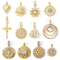 1PC Brass Sunflower Pendants Star Micro Pave Clear Cubic Zirconia Corss Heart Charms For Jewelry Making Necklace DIY Findings