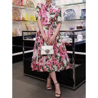 Retro print lapel single breasted slim waisted dress 2026 summer women's shirt skirt fashionable loose oversized puffy skirt