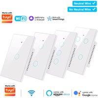Wifi+Bluetooth Touch Light Switch No Neutral Wire &Neutral Wire US Touch Panel Wall Switches Works with Tuya Smart Life App
