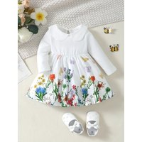 Autumn girl cute flower print dress,