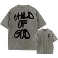 Child Of God Print Vintage Washed Tshirts Men Loose Hip Hop Cotton T-Shirts Crew Neck Casual Hip Hop GYM Running Workout Unisex