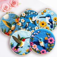 DIY Wool Felting Painting Embroidery Kit For Beginners Adults Creative Birds Flower Needle Wool Stitch Handicraft DIY Home Decor