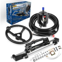 Complete 200HP Marine Hydraulic Steering Kit with Steering Wheel, Helm Pump, Hydraulic Cylinder, 26ft Nylon Hoses