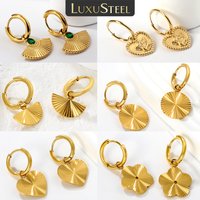 LUXUSTEEL Flower Heart hoop Earrings for Women Girl Stainless Steel Korean Fashion Fan-Shaped Drop Earrings Jewelry Party Giftt
